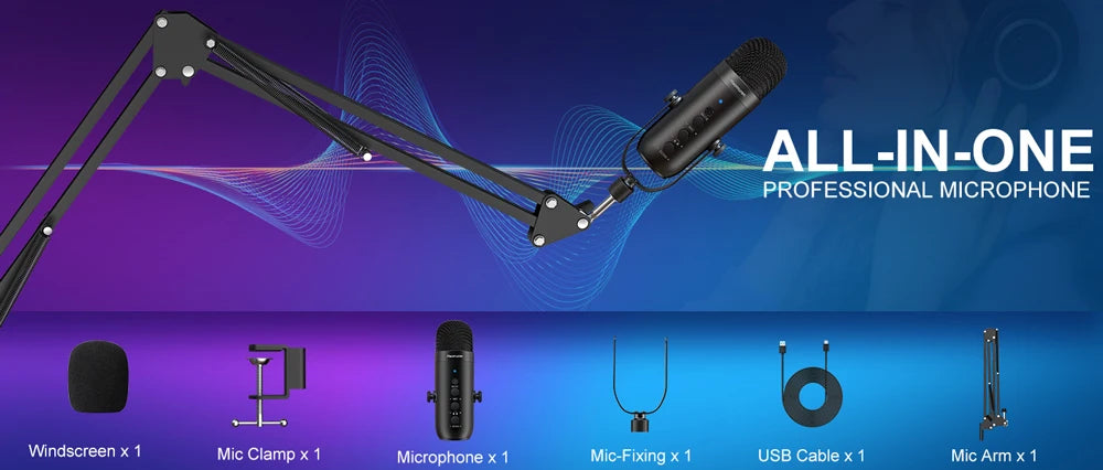 Haomuren Professional USB Streaming Podcast PC Microphone Studio Cardioid Condenser Mic Kit with Boom Arm For Recording YouTube by Reinvent Yourself