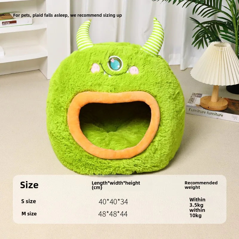 Fully Enclosed Safe and Cozy Cartoon Monster Pet Bed for Dogs and Cats Four Seasons Universal Soft and Warm for Winter Cat House by Reinvent Yourself