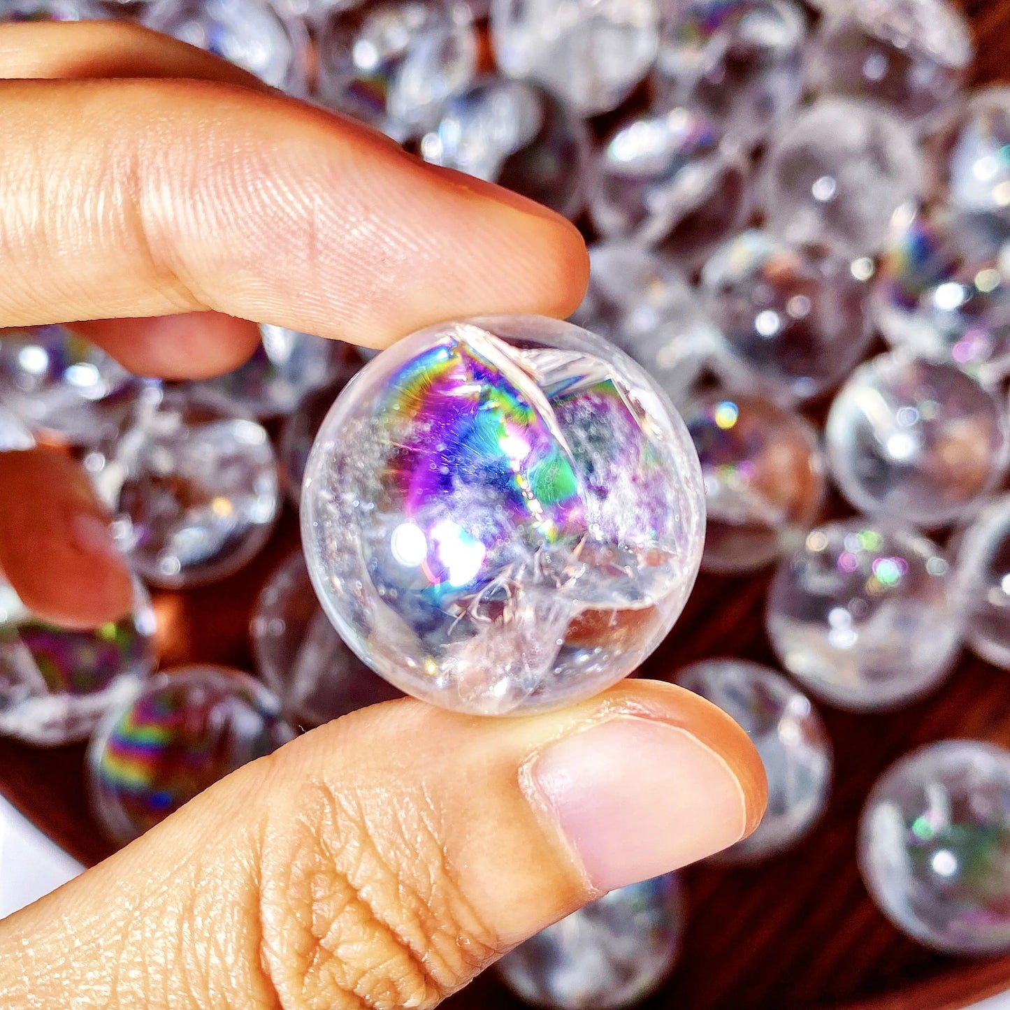 1PC Random Crackle Rainbow Clear Quartz Sphere Natural Crystal,Gemstone Jewelry,Glitter,Healing crystal,Birthday gift,Women gift