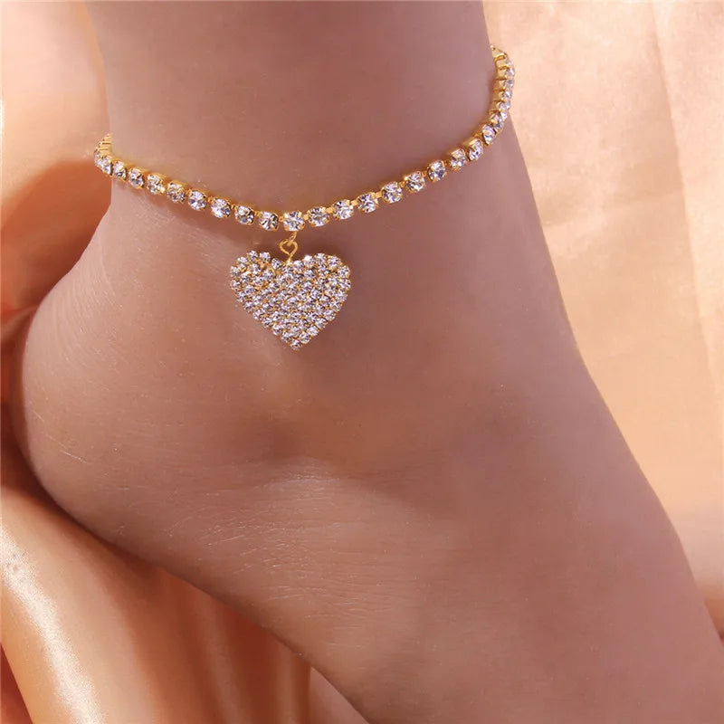 Huitan Rhinestone Chain Women's Anklets Silver Color/Gold Color Luxury Bracelet on Leg Accessories Wedding Party Fashion Jewelry by Reinvent Yourself