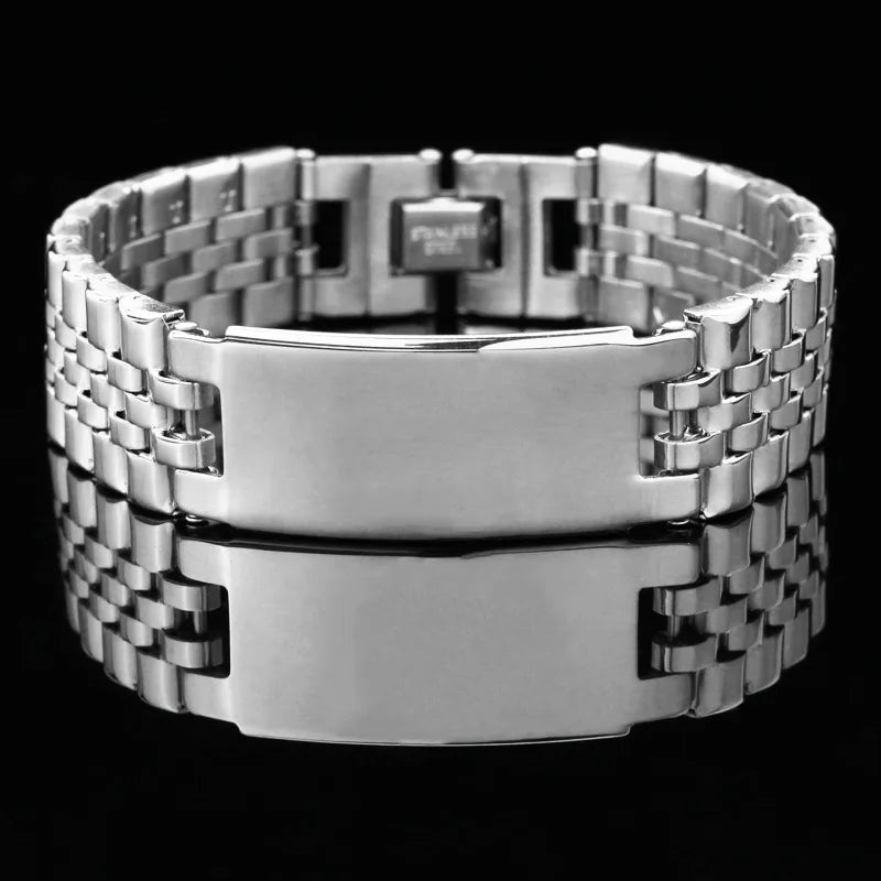 Personalize Custom Name Men Stainless Steel Bracelet watch band Black Smooth Engrave Logo Id Bracelets Gift Jewelry by Reinvent Yourself