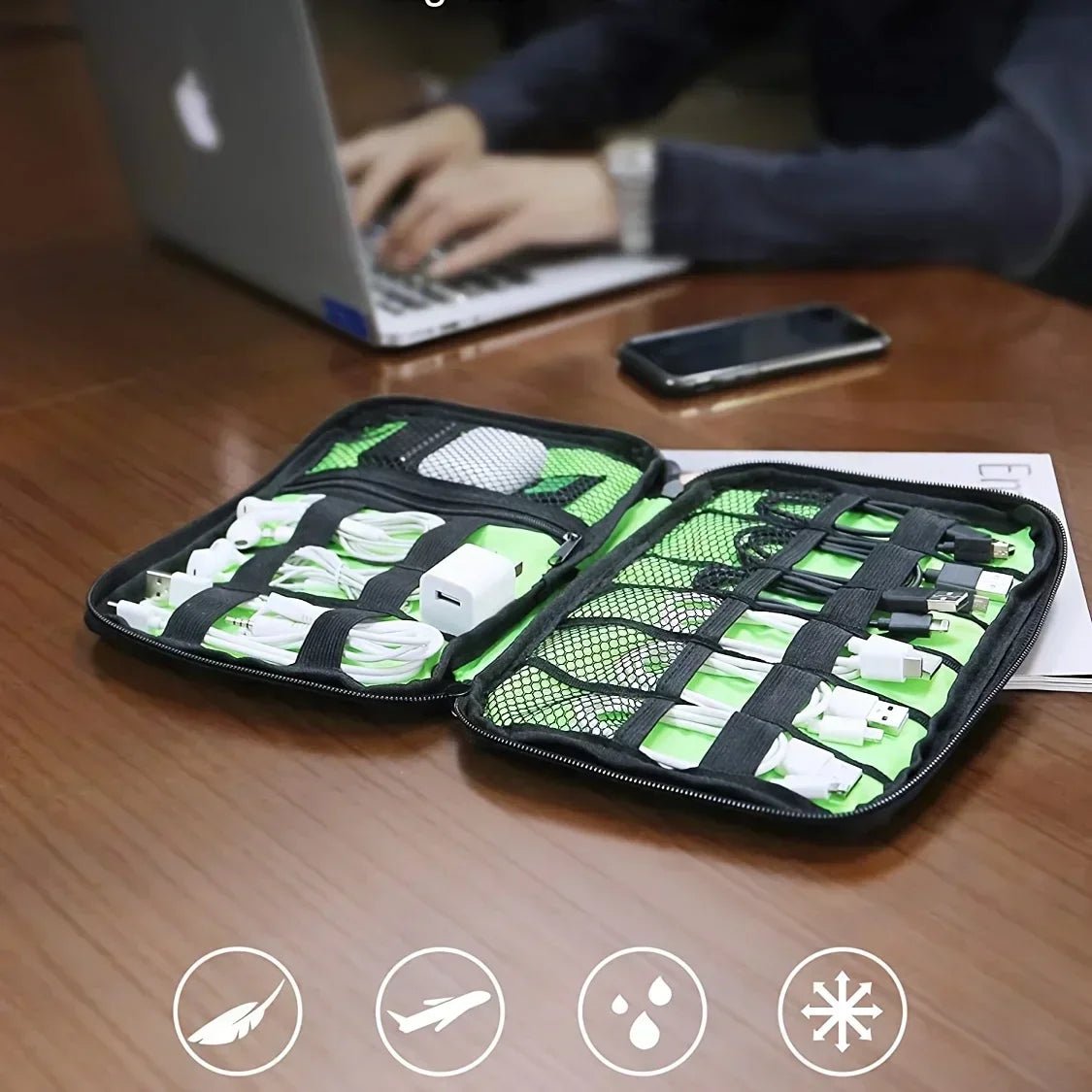 1pc Black Green Storage Bag Electronic Accessory Organizer Portable Usb Data Cable Charger Plug Travel Waterproof Organizer - Reinvent Yourself