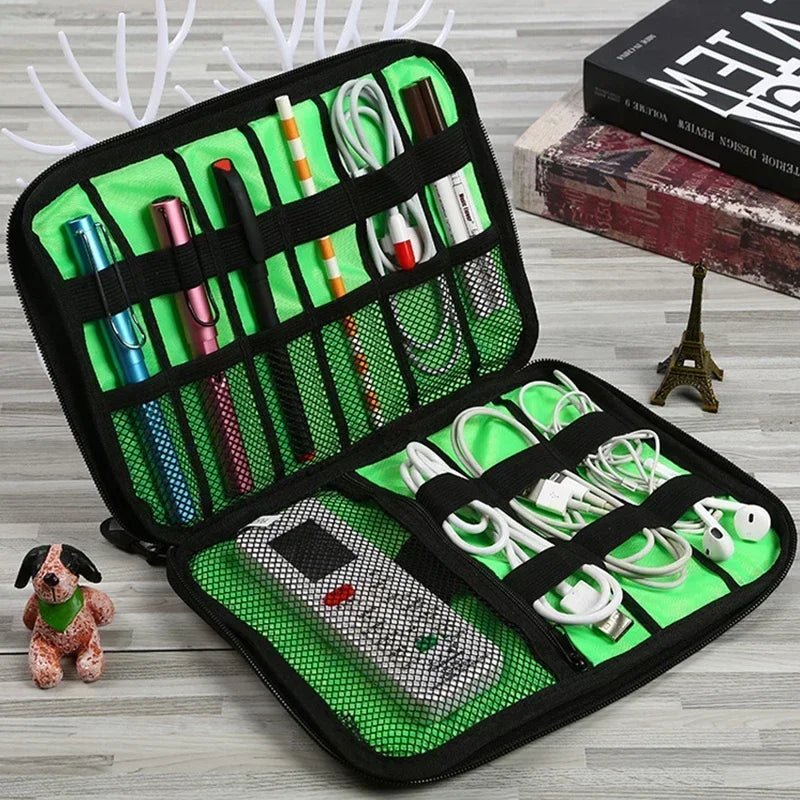 1pc Black Green Storage Bag Electronic Accessory Organizer Portable Usb Data Cable Charger Plug Travel Waterproof Organizer - Reinvent Yourself