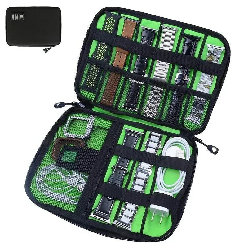 1pc Black Green Storage Bag Electronic Accessory Organizer Portable Usb Data Cable Charger Plug Travel Waterproof Organizer - Reinvent Yourself