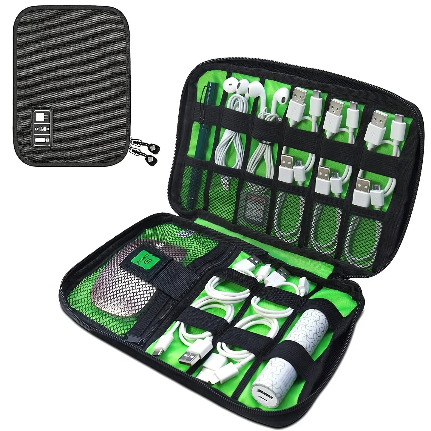 1pc Black Green Storage Bag Electronic Accessory Organizer Portable Usb Data Cable Charger Plug Travel Waterproof Organizer - Reinvent Yourself