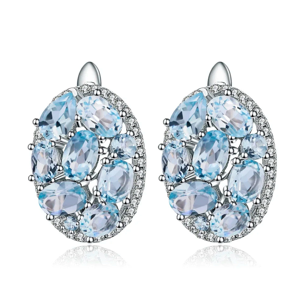 GEM'S BALLET Natural Sky Blue Topaz Pure 925 Sterling Silver Oval Clip Earrings Women Gift Vintage Luxury Fine Costume Jewelry by Reinvent Yourself