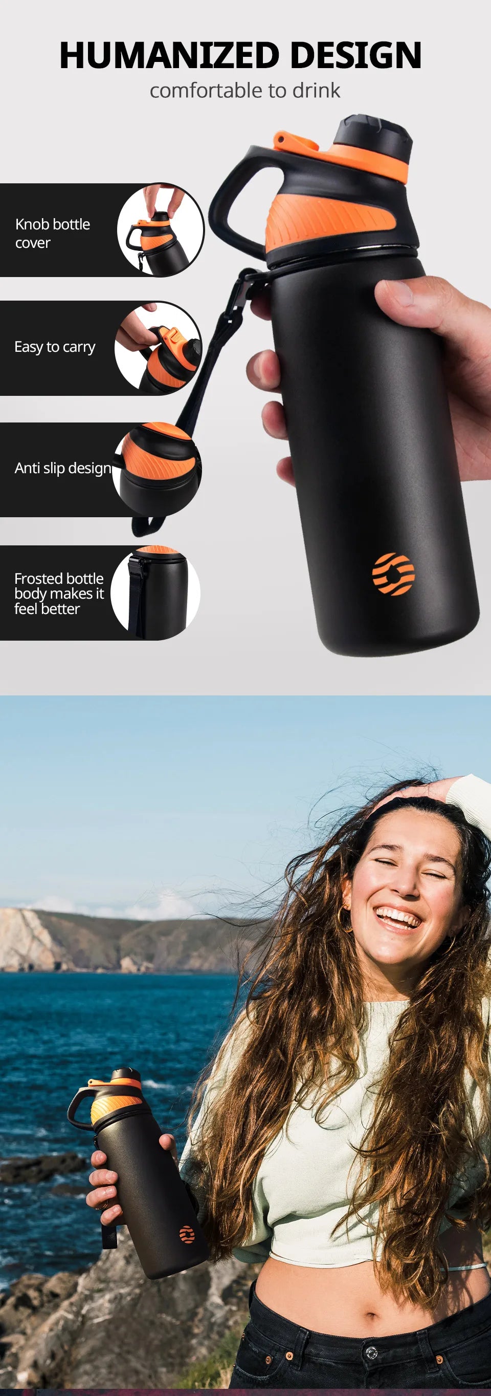 Fjbottle Thermo bottle With Magnetic Lid Outdoor Sport Stainless Steel Water Bottle Keep Cold Insulated Vacuum Flask 1000ml by Reinvent Yourself