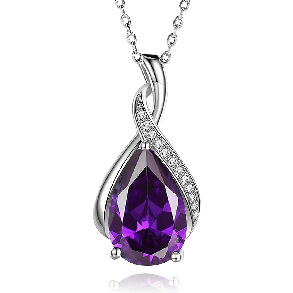 Huitan Luxury Pear CZ Pendant Necklace Women Blue/Green/Red/Purple Bridal Wedding Engagement Graceful Accessories Trendy Jewelry by Reinvent Yourself
