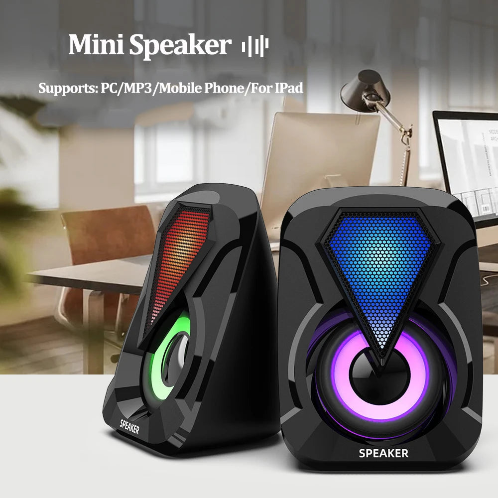 Computer Speakers For PC Desktop Smartphone Laptop with Subwoofer LED Colorful Lighting Home Theater System USB Wired SoundBox by Reinvent Yourself