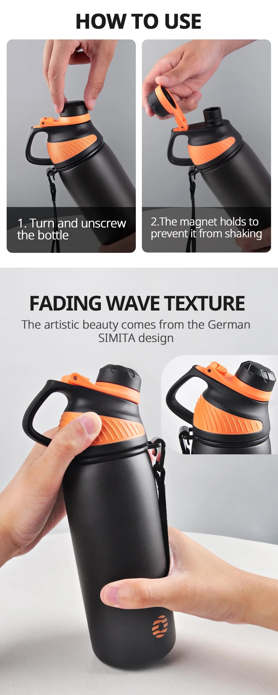 Fjbottle Thermo bottle With Magnetic Lid Outdoor Sport Stainless Steel Water Bottle Keep Cold Insulated Vacuum Flask 1000ml by Reinvent Yourself
