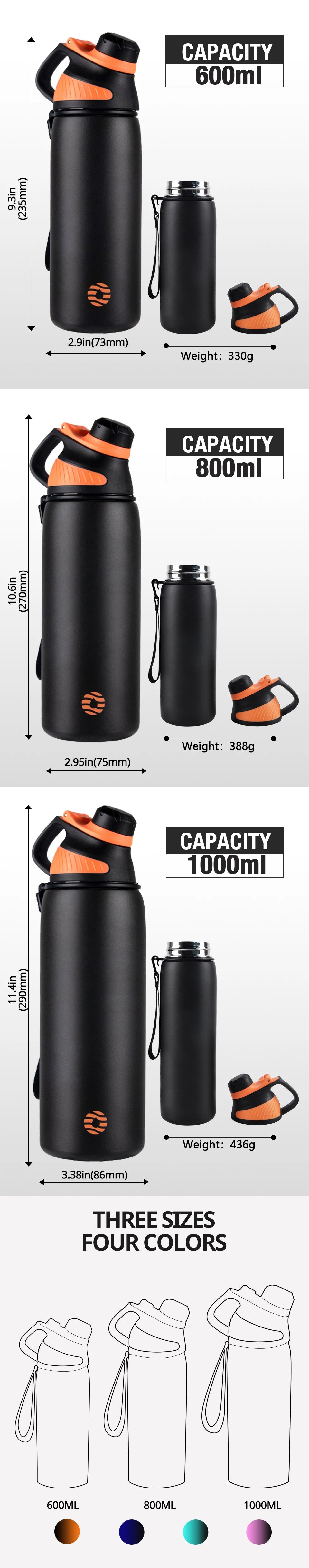 Fjbottle Thermo bottle With Magnetic Lid Outdoor Sport Stainless Steel Water Bottle Keep Cold Insulated Vacuum Flask 1000ml by Reinvent Yourself