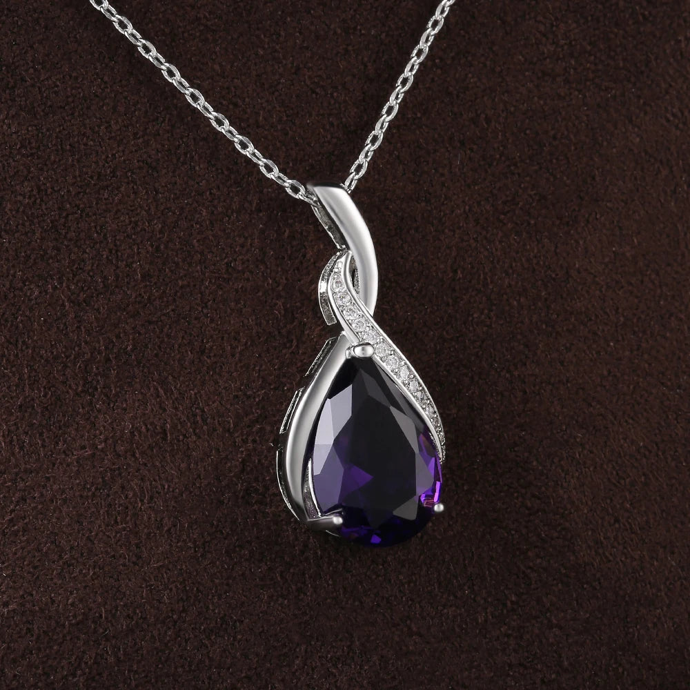 Huitan Luxury Pear CZ Pendant Necklace Women Blue/Green/Red/Purple Bridal Wedding Engagement Graceful Accessories Trendy Jewelry by Reinvent Yourself