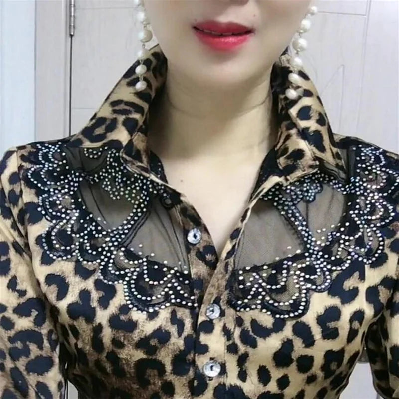 Women'S Blouse Tops Summer Lace Chiffon Shirts lapel Stitching Printing Buttons Female Blusas Offce Lady Shirts chemises fleurs by Reinvent Yourself