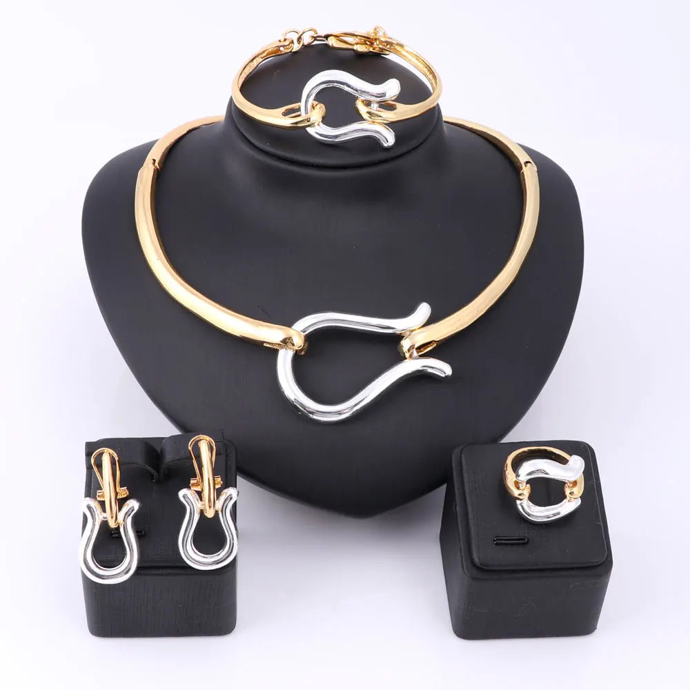 Women African Jewelry Sets Gold Color 3 Colors Fashion Bridal Wedding Elegant Romantic Wedding Necklace Jewelry Sets by Reinvent Yourself