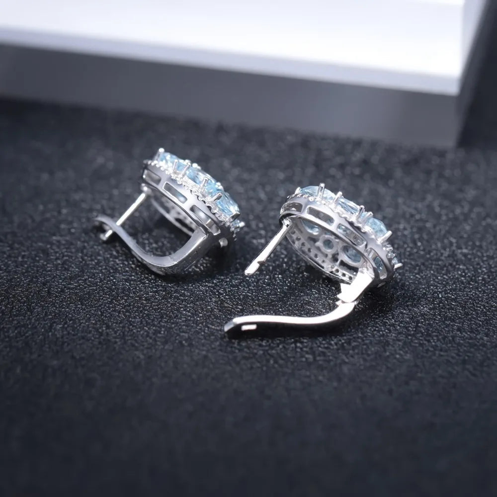 GEM'S BALLET Natural Sky Blue Topaz Pure 925 Sterling Silver Oval Clip Earrings Women Gift Vintage Luxury Fine Costume Jewelry by Reinvent Yourself