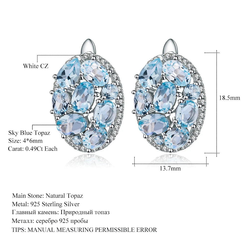 GEM'S BALLET Natural Sky Blue Topaz Pure 925 Sterling Silver Oval Clip Earrings Women Gift Vintage Luxury Fine Costume Jewelry by Reinvent Yourself