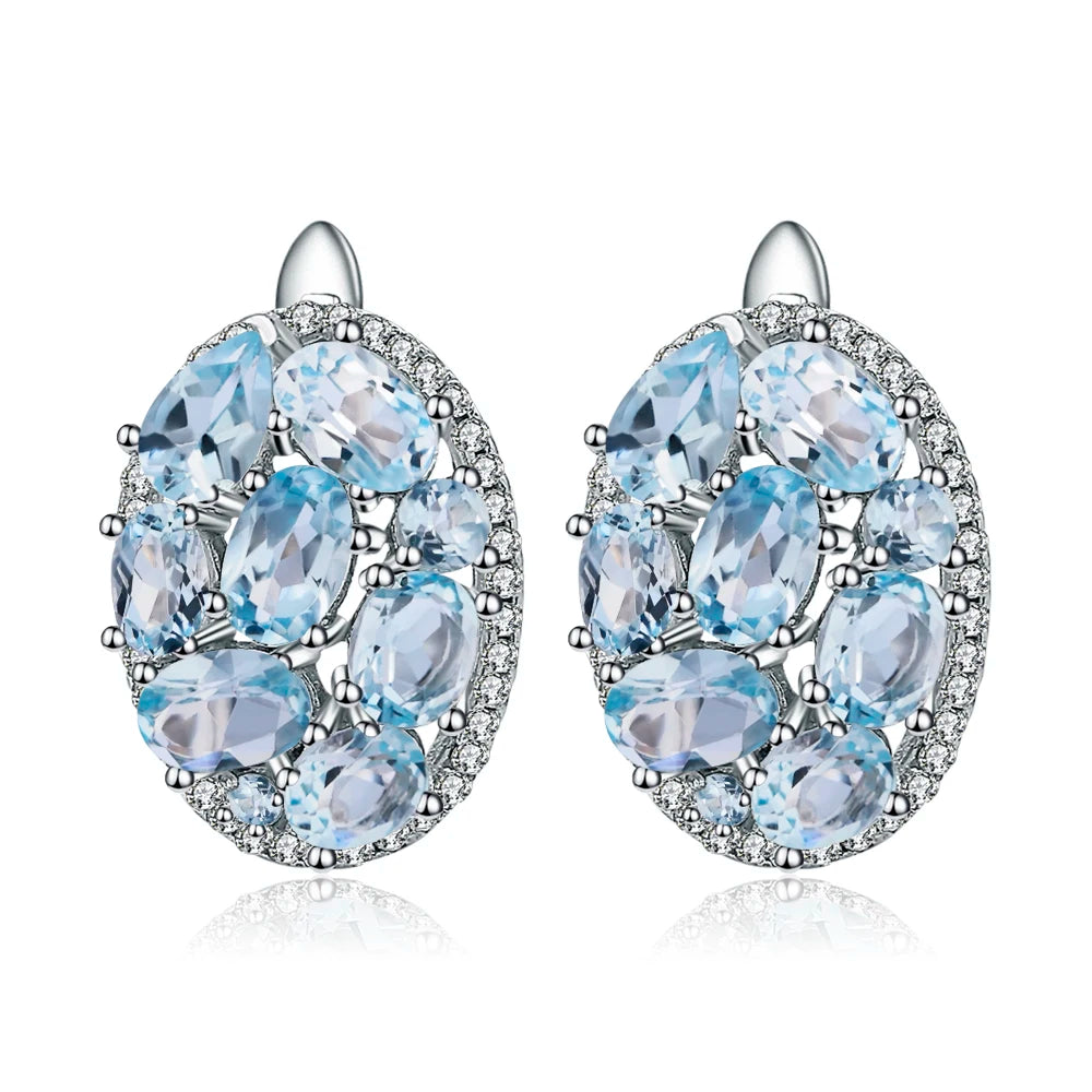 GEM'S BALLET Natural Sky Blue Topaz Pure 925 Sterling Silver Oval Clip Earrings Women Gift Vintage Luxury Fine Costume Jewelry by Reinvent Yourself
