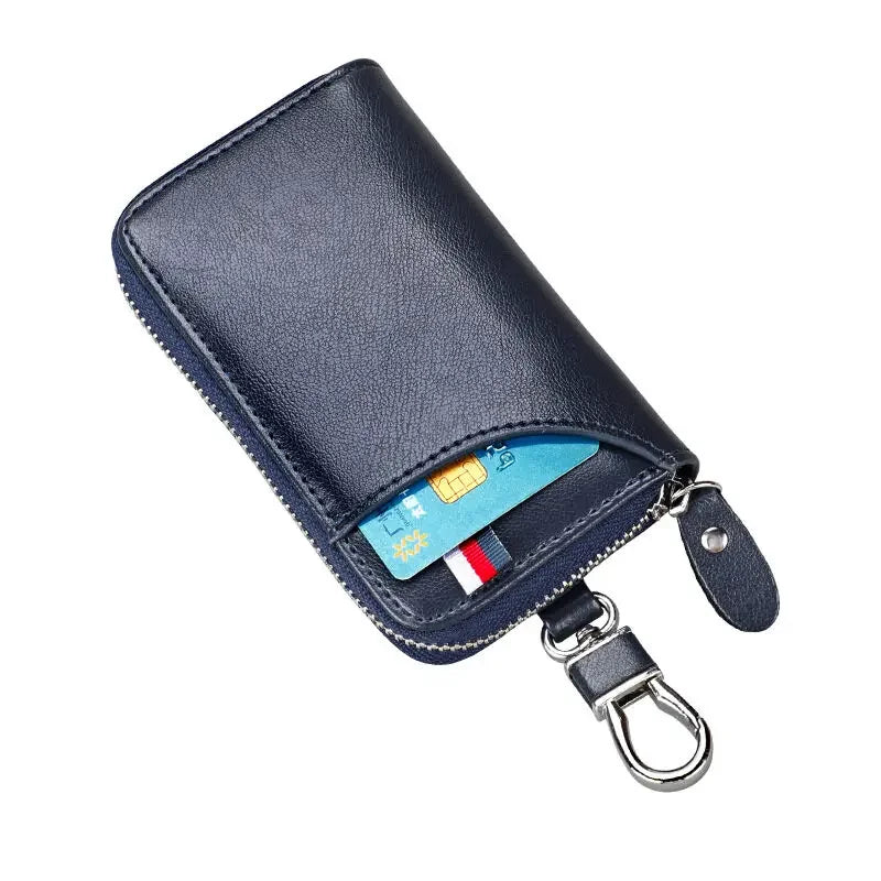 Cowhide Car Key Bag with Waist Hanging Keychain Men and Women Card Holder Smart Housekeeper Keys Portable Storage Zipper Pouch by Reinvent Yourself