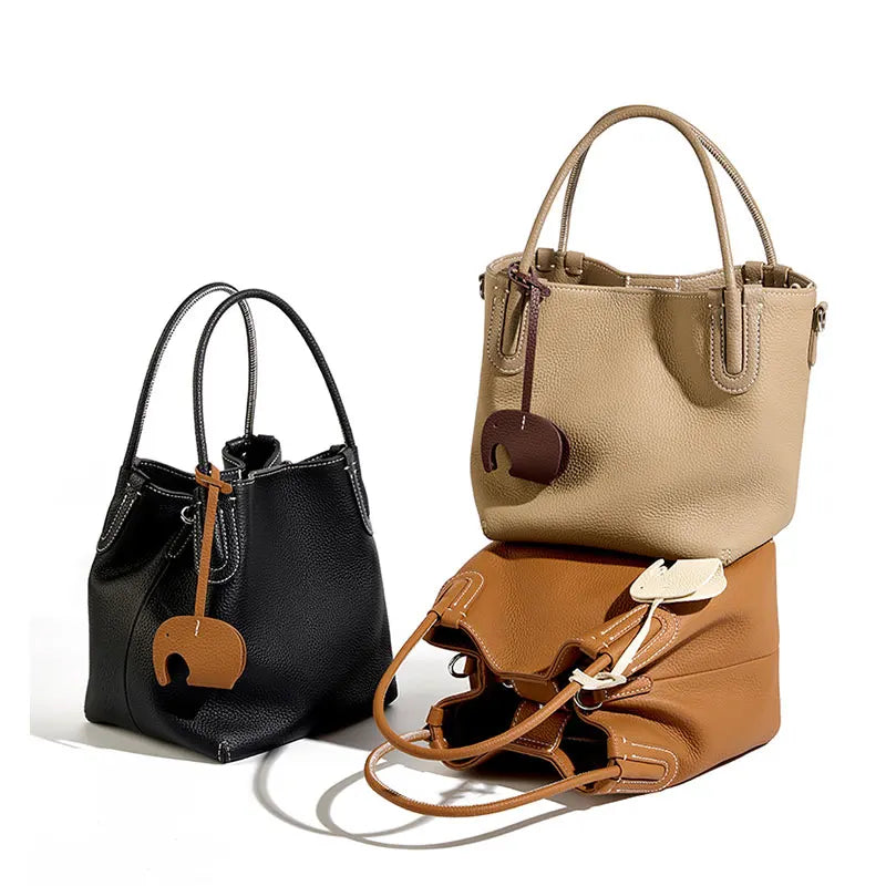 Genuine Leather Women Bucket Bag Luxury Designer Handbags High Quality Cowhide Women's Shoulder Bags Fashion Crossbody Bag by Reinvent Yourself