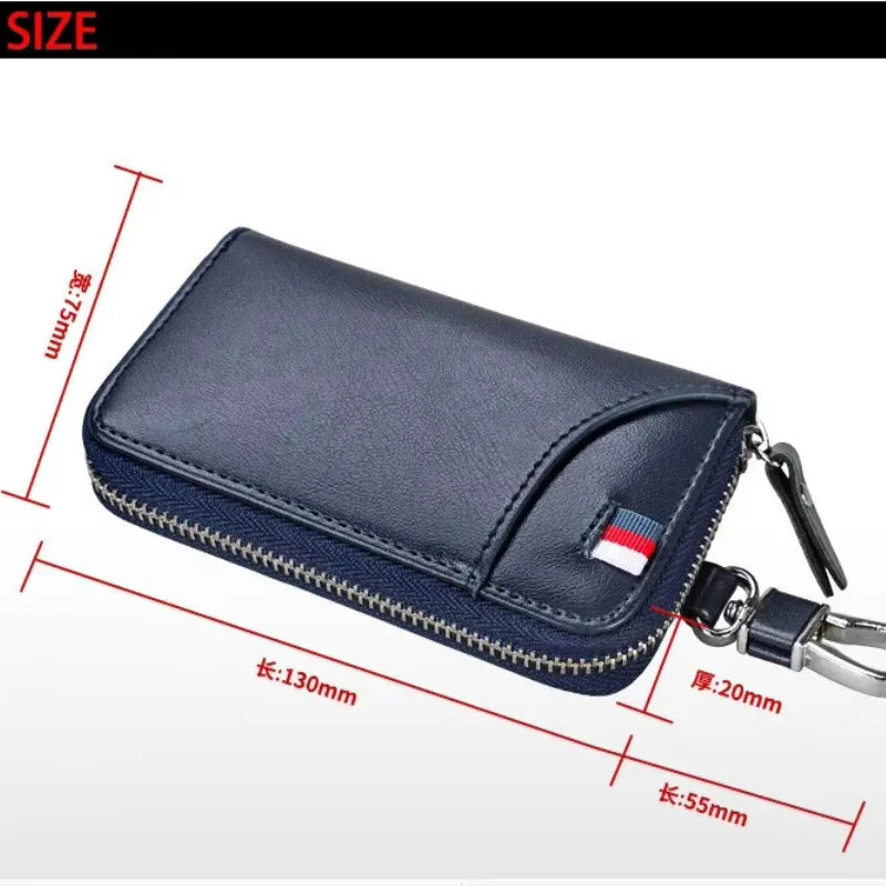 Cowhide Car Key Bag with Waist Hanging Keychain Men and Women Card Holder Smart Housekeeper Keys Portable Storage Zipper Pouch by Reinvent Yourself