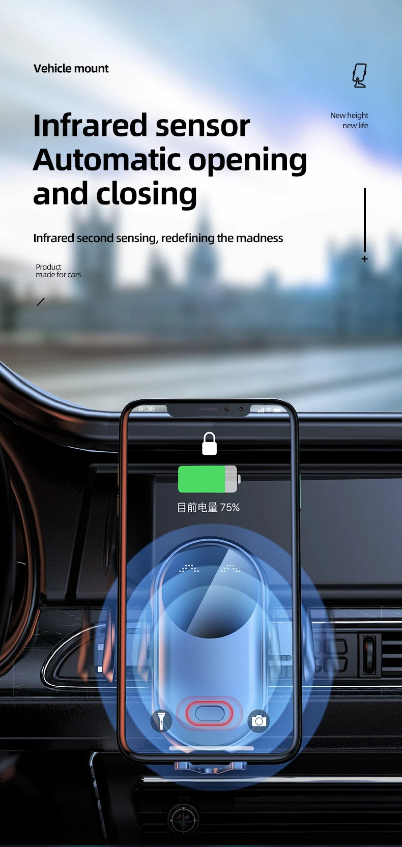 Wireless Charger Car Mount for Air Vent Mount Car Phone Holder Rotating Intelligent Infrared Fast Wireless Charging Charger by Reinvent Yourself