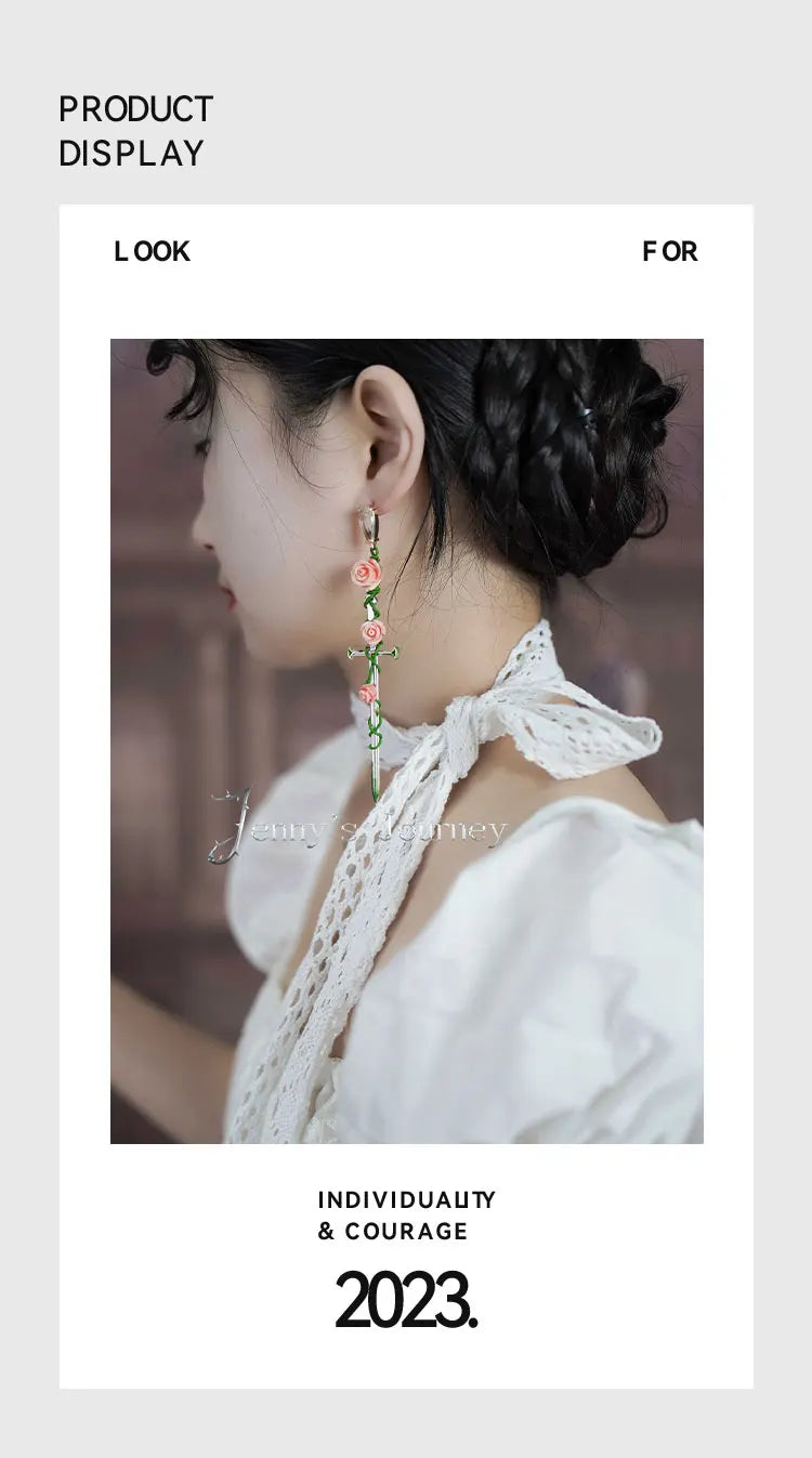 2023 New Gothic Rose-cross Sword Stud Necklace Set Alloy Gothic Style Men's And Women's Jewelry Party Gift