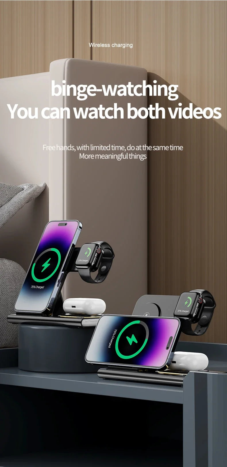 3 in 1 LED Foldable Wireless Charger Stand For Samsung S24 S23 S22 Watch 6 5 4 Active 1 2 Galaxy Buds Pro Fast Charging Station by Reinvent Yourself