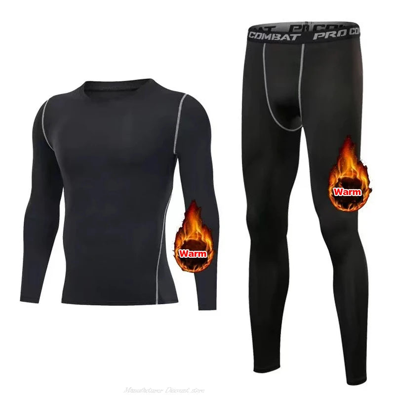 New Winter Warm Men Fleece Thermal Undershirts Long Johns Underwear Set Compression Tights Fitness Sports Tracksuit Set Shirt by Reinvent Yourself