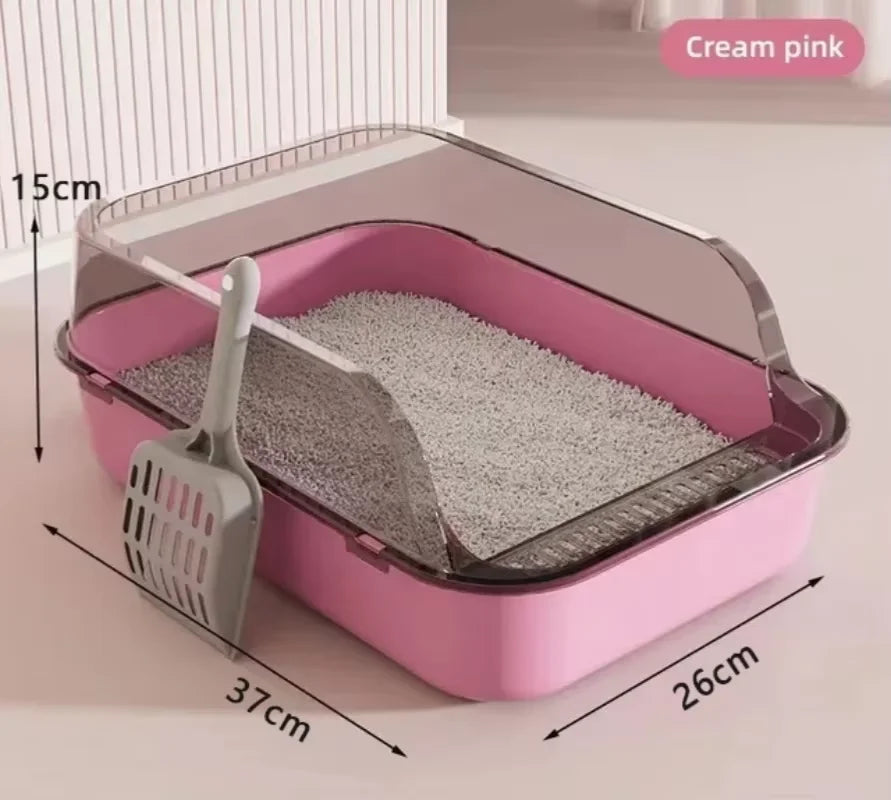 Semi-Enclosed Cat Litter Box Splashproof Kitten Toilet Tray Pet Cleaning Basin with High Sides for Indoor Use by Reinvent Yourself