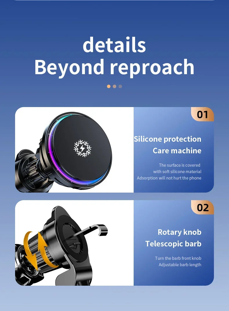 Ice Cooling Magnetic Wireless Car Charger Fast Charging Station for iPhone15 14 13 12 Pro Max 15W Magnet Car Phone Holder Stand by Reinvent Yourself