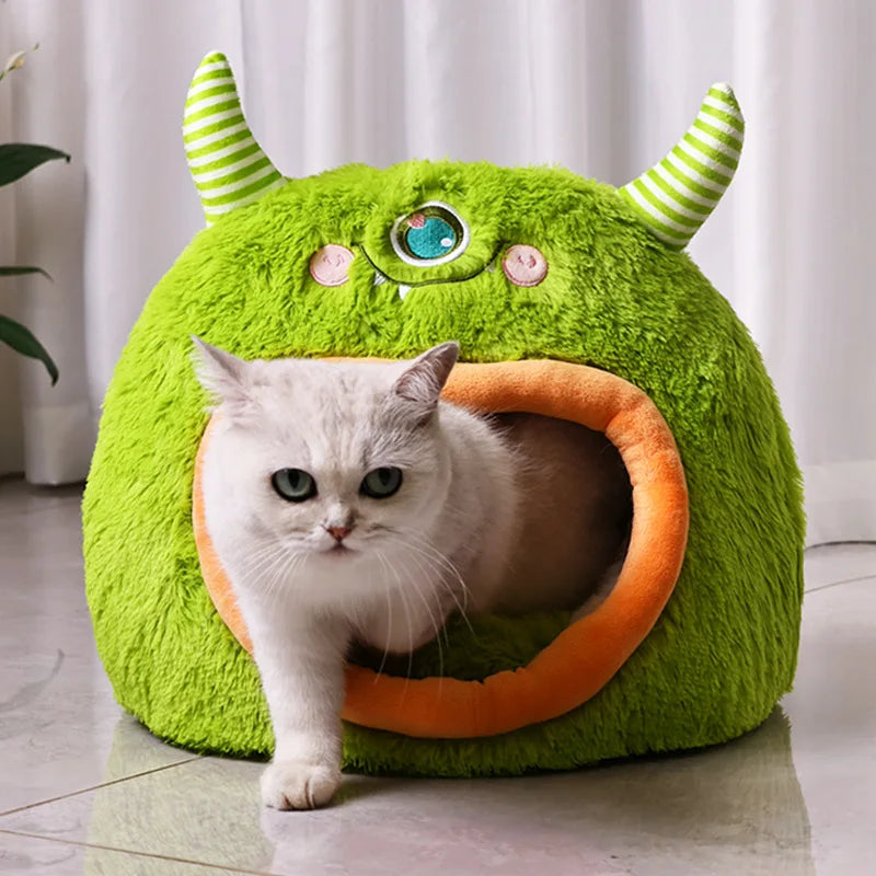 Fully Enclosed Safe and Cozy Cartoon Monster Pet Bed for Dogs and Cats Four Seasons Universal Soft and Warm for Winter Cat House by Reinvent Yourself