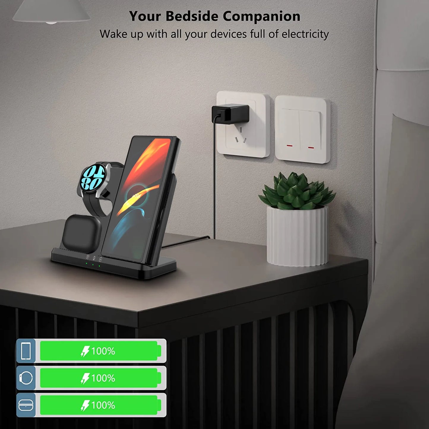Wireless Charger 3 In 1 Stand Dock For Samsung Galaxy S24 S23 S22 Buds 2/3 Pro Galaxy watch 7 6 Induction Fast Charging Station by Reinvent Yourself