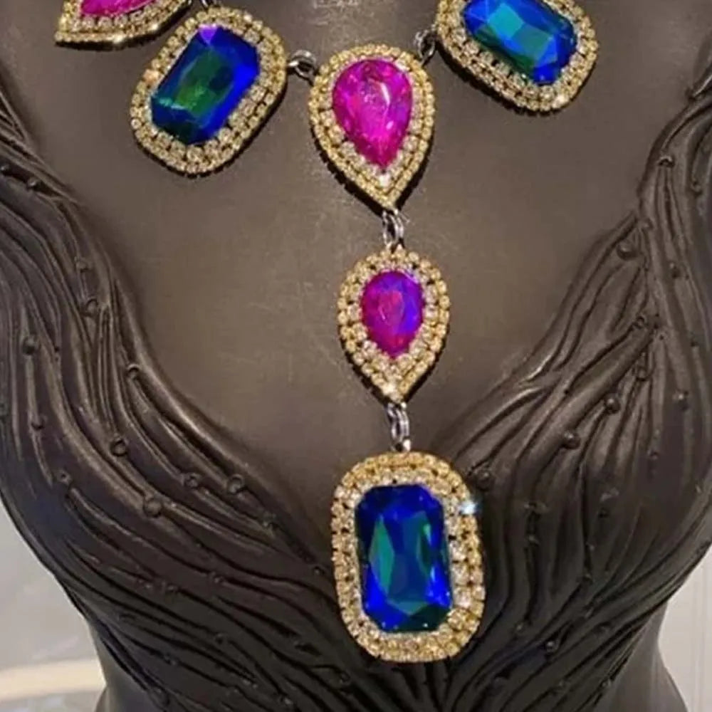 Stonefans Exaggerated Teardrop Necklace and Earrings Set Bride Jewelry Sets for Women Choker Wedding Dress Fashion Crystal Party by Reinvent Yourself