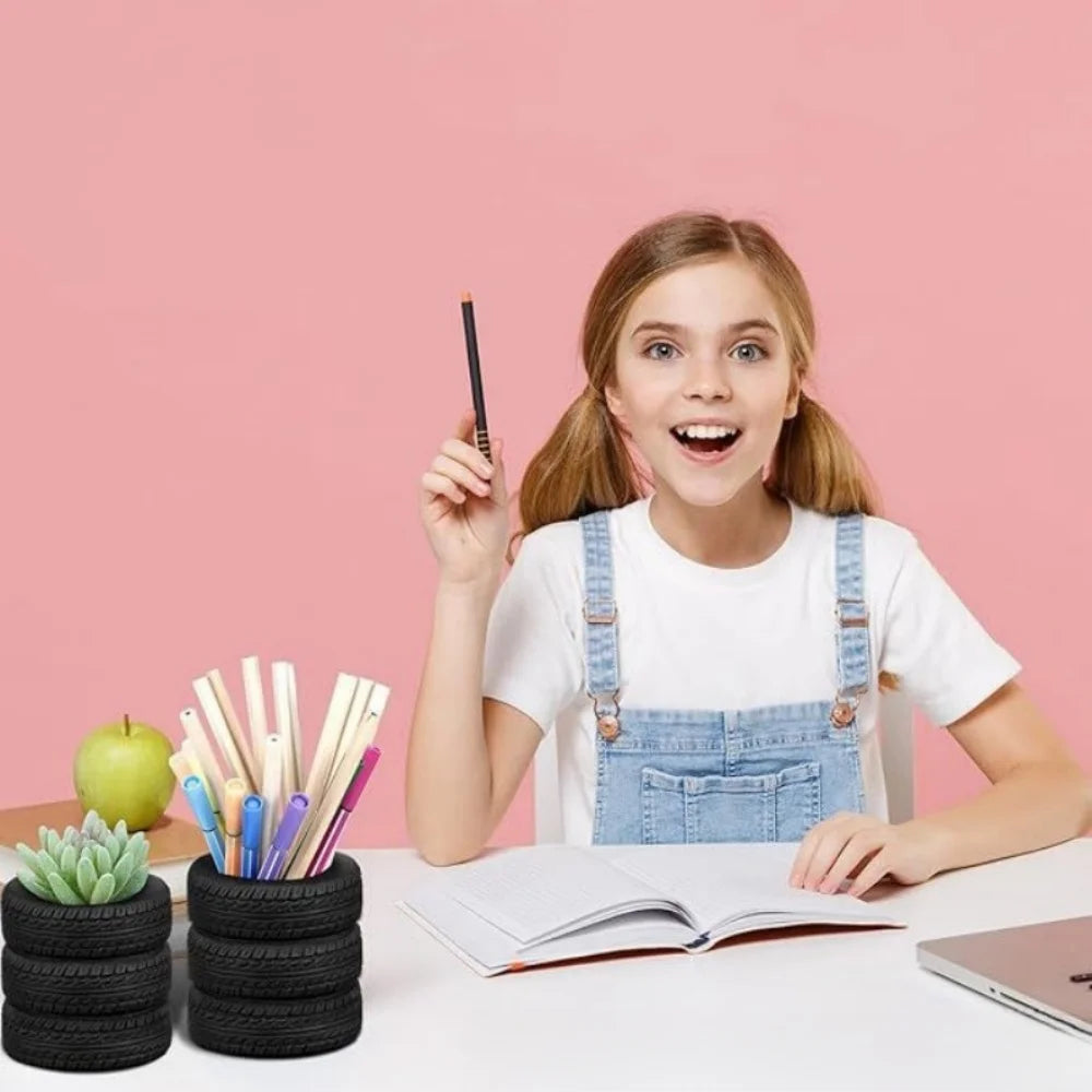 Creative Car Tire Shaped Pen Holder - Unique Office Desk Organizer Office School Supplies Desktop Multifunctional Storage by Reinvent Yourself