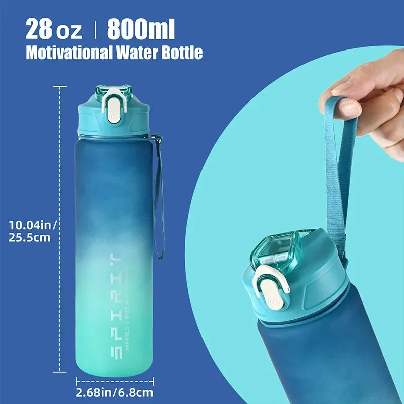 800ml/28oz Large Capacity Sports Water Bottle Leak Proof Colorful Plastic Cup Drinking Outdoor Travel Portable Gym Fitness Jugs by Reinvent Yourself