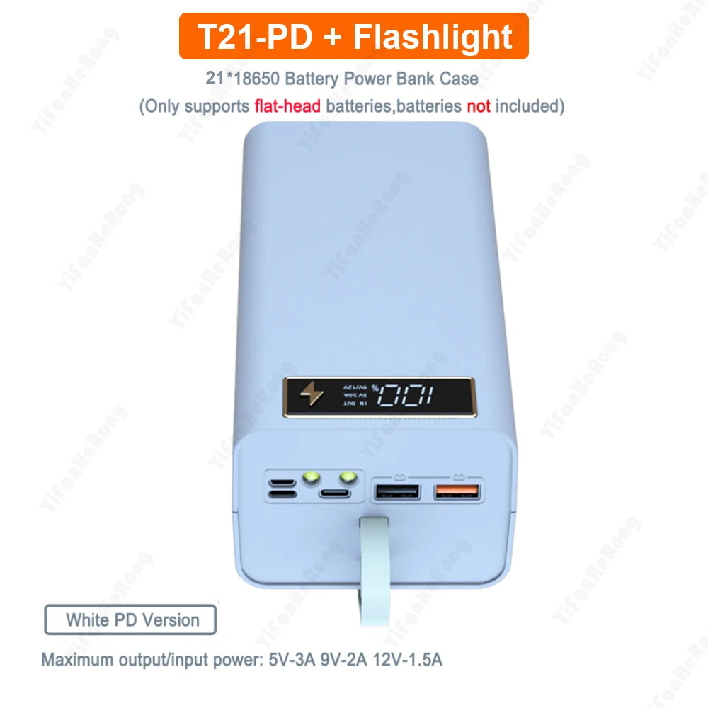 DIY Shell Case 18650 Battery Storage Box Holder USB 21*18650 Power Bank Battery Box Support Quick & Wireless Charger by Reinvent Yourself