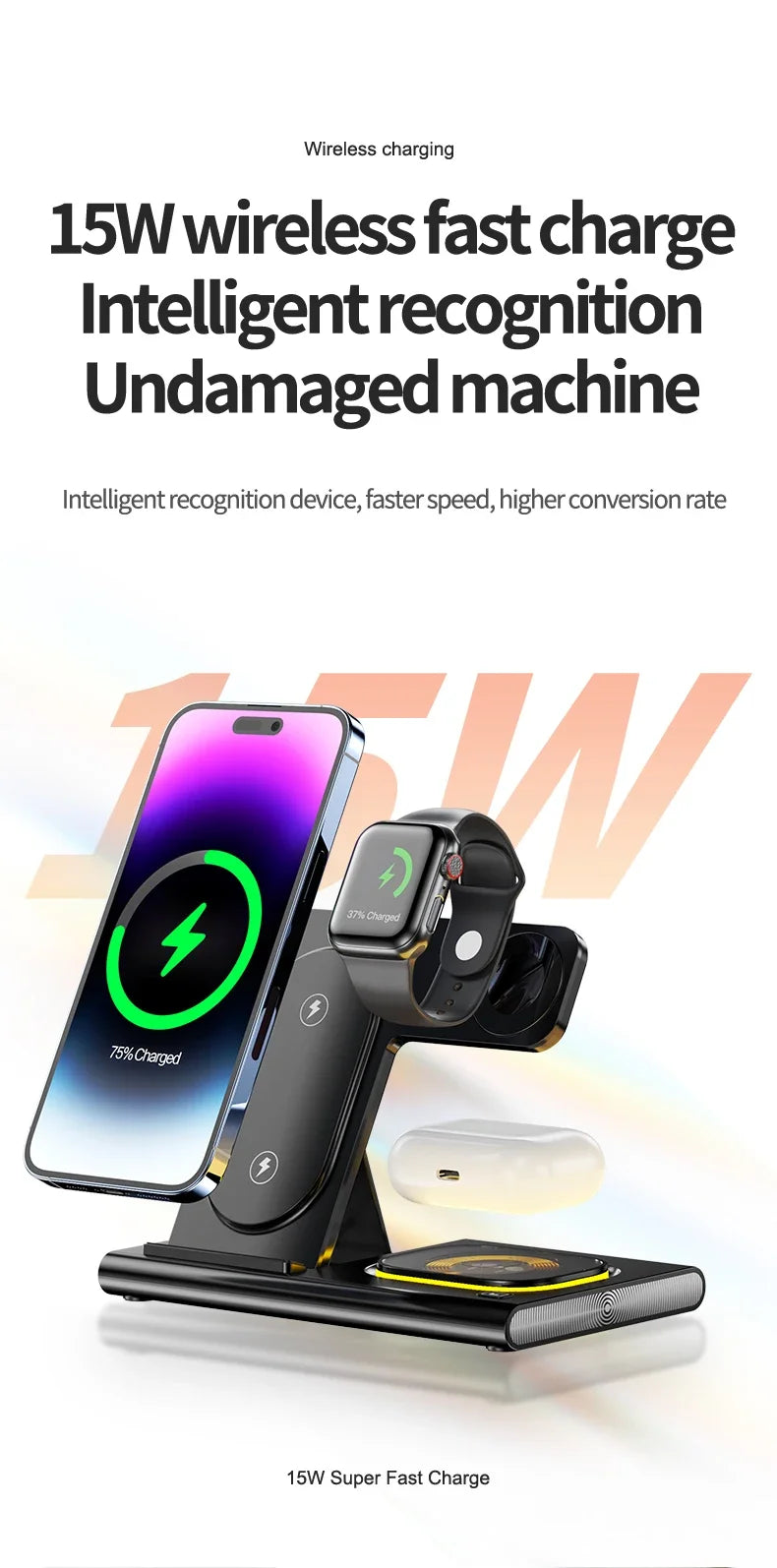 3 in 1 LED Foldable Wireless Charger Stand For Samsung S24 S23 S22 Watch 6 5 4 Active 1 2 Galaxy Buds Pro Fast Charging Station by Reinvent Yourself