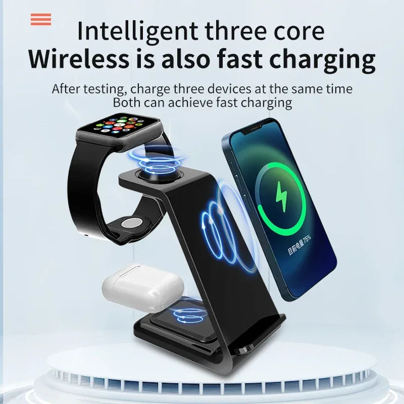 30W 3 In 1 Wireless Charger Stand Dock For iPhone 15 14 13 12 11 XS Apple Watch 8 7 AirPods Induction Fast Charging Station by Reinvent Yourself