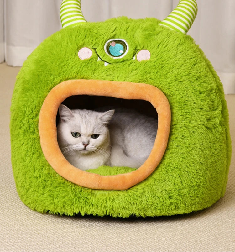 Fully Enclosed Safe and Cozy Cartoon Monster Pet Bed for Dogs and Cats Four Seasons Universal Soft and Warm for Winter Cat House by Reinvent Yourself