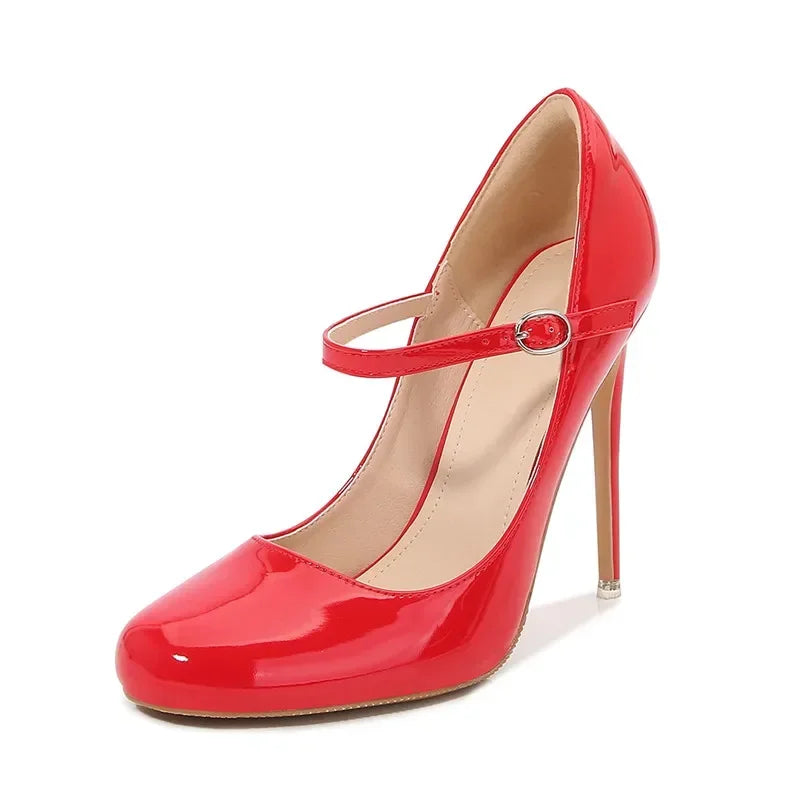 Big size Women Pumps Fashion Round toe Patent leather 12cm High Heels Spring Summer Office Lady Shoes by Reinvent Yourself
