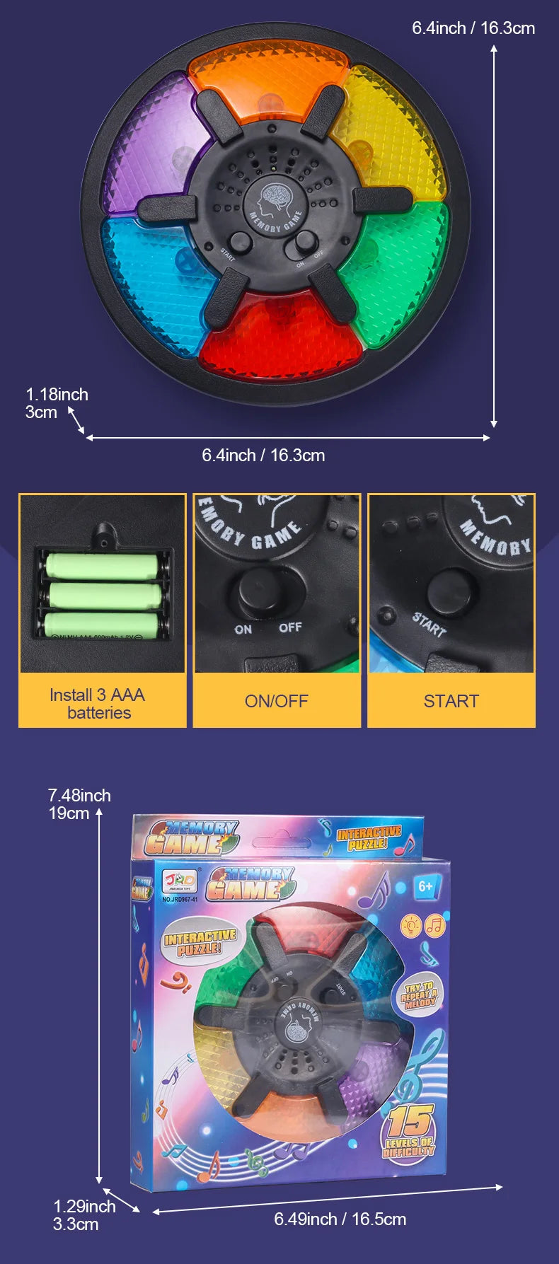 Memory Game Machine Handheld Electronic Memory Game with Light and Sound Puzzles Creative Interactive Game Toys Memory Training by Reinvent Yourself