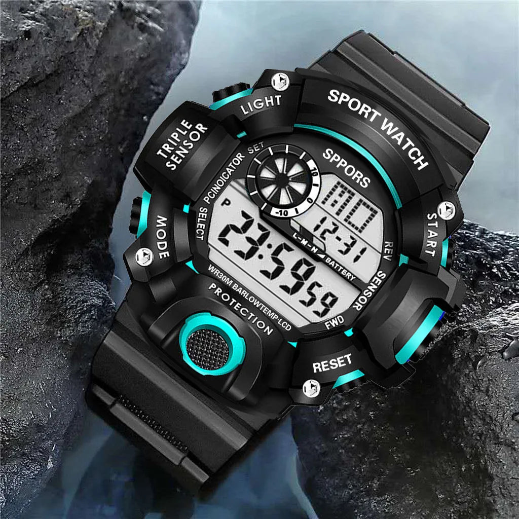 Fashion Men's Watch Sports Electronic Wristwatch Large dial Multifunctional Waterproof Luminous Alarm Kids Male's Military Watch by Reinvent Yourself