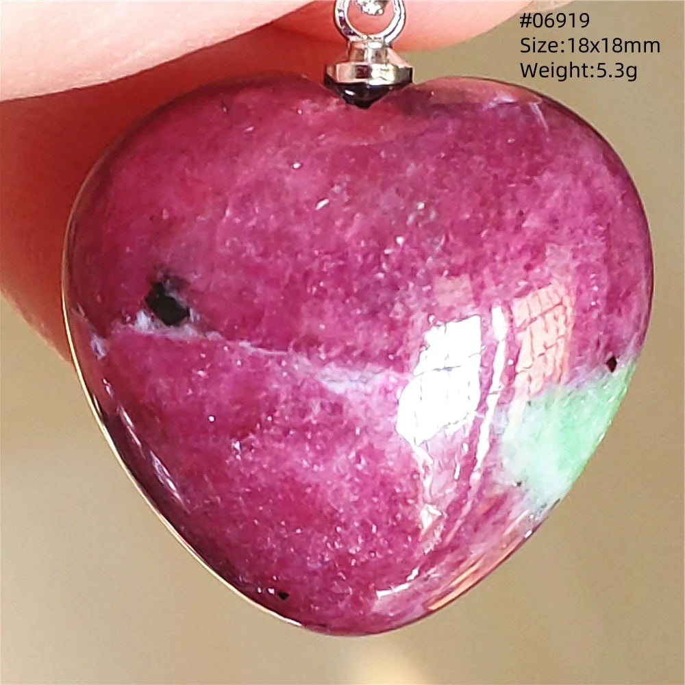 Natural Red Ruby Pendant Jewelry Love Heart Watermelon Ruby Zoisite Necklace Women Men 925 Sterling Silver AAAAA by Reinvent Yourself