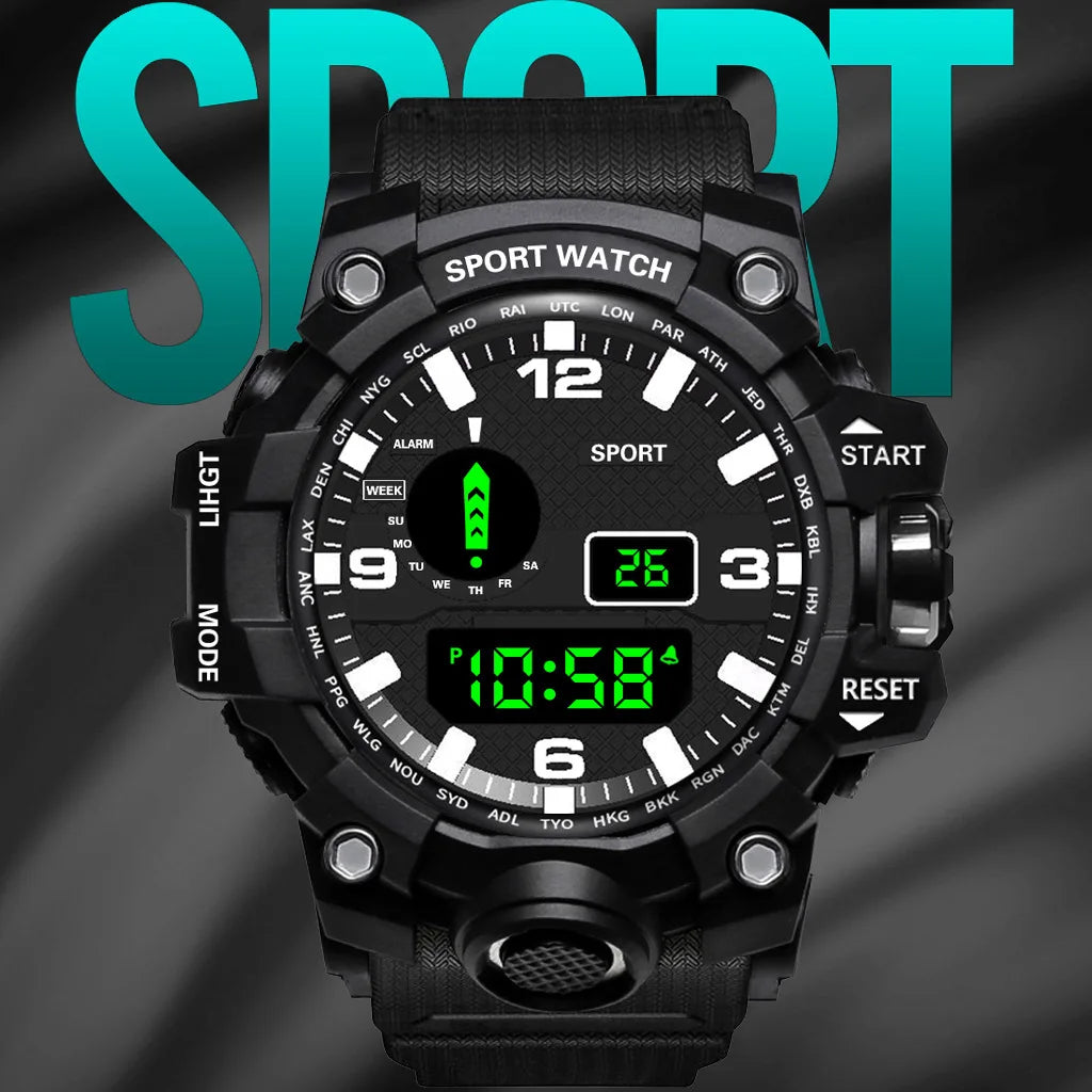 Fashion Men's Watch Sports Electronic Wristwatch Large dial Multifunctional Waterproof Luminous Alarm Kids Male's Military Watch by Reinvent Yourself