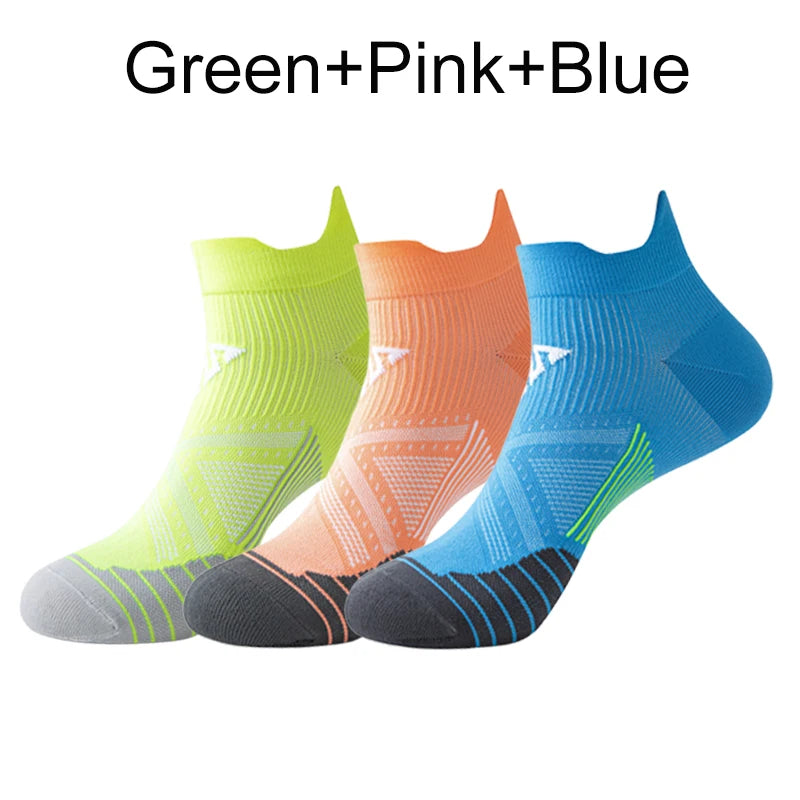 3 Pairs Marathon Socks Men Women Professional Sport Ankle Running Socks Thickened Cushioned Tube Low Cut Fitness Short Sock Mesh by Reinvent Yourself