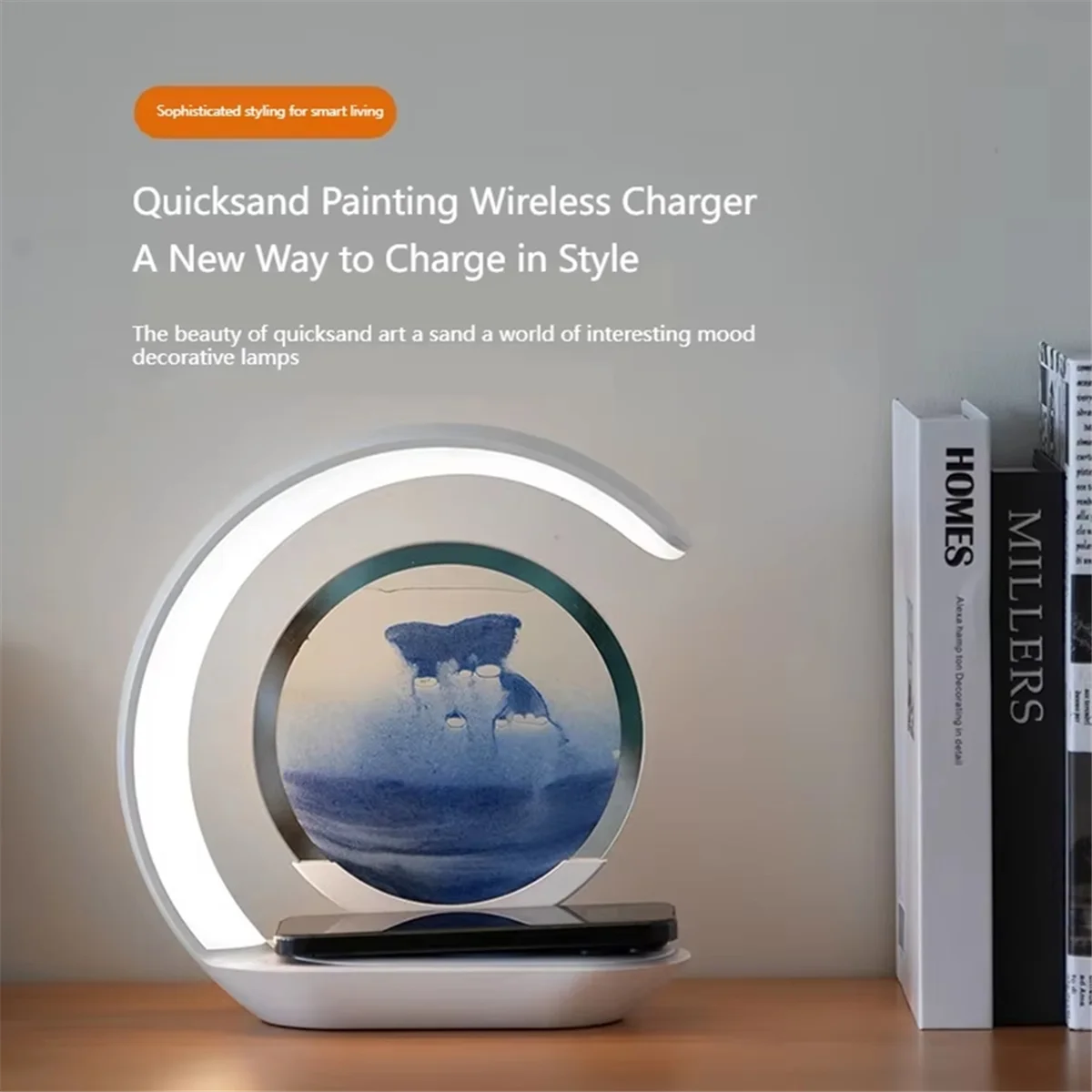 Retail! 15W Wireless Charger with Quicksand Painting Night Lamp Table Top Decoration Fast Charging Station Orange by Reinvent Yourself