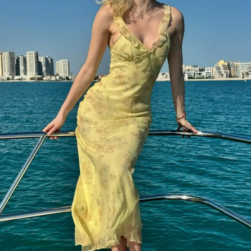 Summer Flower Printed Women's Sexy Low-cut Dress Sleeveless Backless Slim Sling Dresses 2026 Beach Vacation Lady Vestidos by Reinvent Yourself