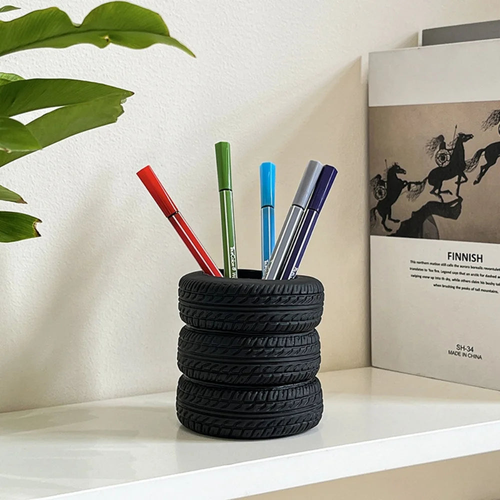Creative Car Tire Shaped Pen Holder - Unique Office Desk Organizer Office School Supplies Desktop Multifunctional Storage by Reinvent Yourself