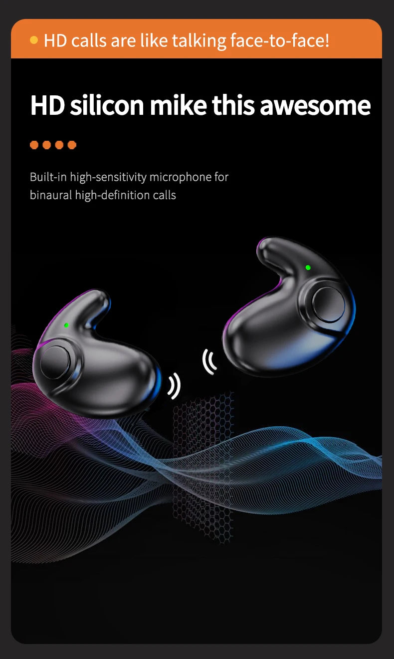 Waterproof Wireless Bluetooth 5.3 Headsets Mini headset Painless Call Noise Cancelling Thin Headphones Fit for Sleeping/Sports by Reinvent Yourself