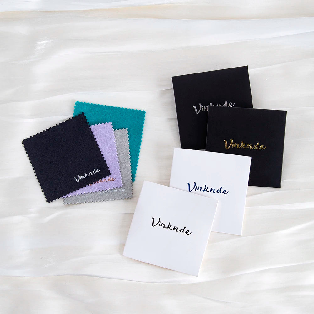 DIY Personalized Polishing Cloths Custom Jewelry Earrings Cleaning Cloth With Logo 8x8cm White Black Paper Individually packaged by Reinvent Yourself